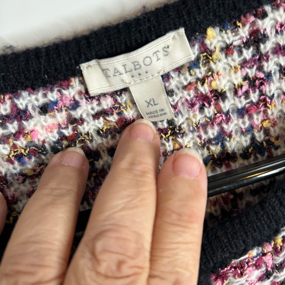 Talbots Colorful Tweed Cardigan with Black Trim - Picture 3 of 10